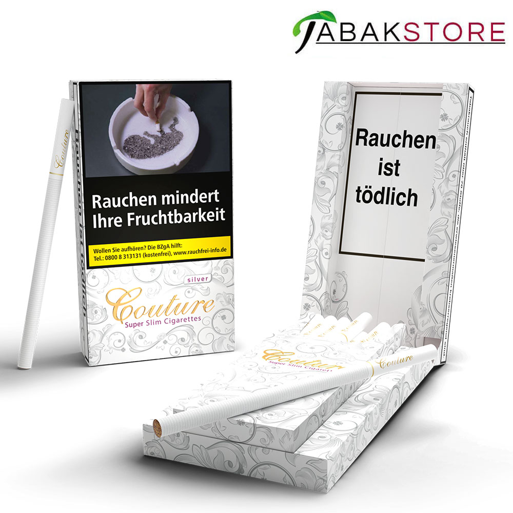 Couture-Zigaretten-Silver-mit-offener-und-geschlossener-Schachtel