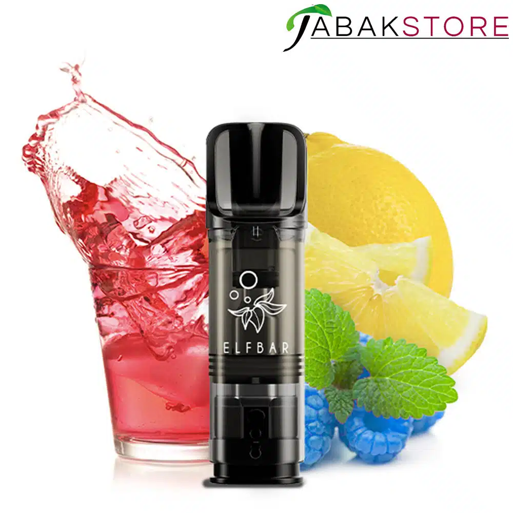 Elfa-Pods-Blue-Razz-Lemonade-2er-Pack-20mg-mit-Früchten-im-Hintergrund