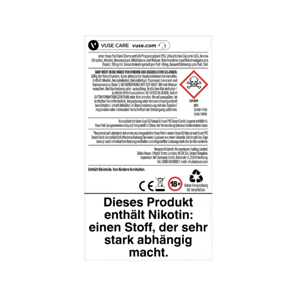 Vuse ePod Caps Dark Cherry Rückseite 20mg