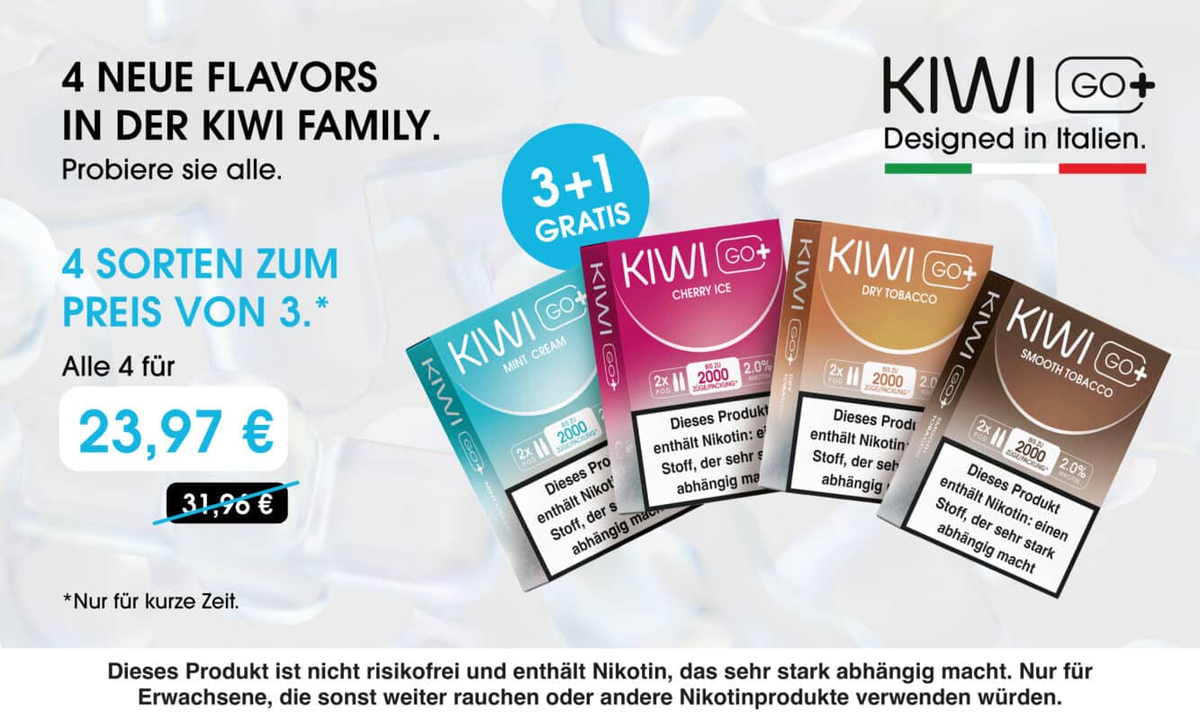 Kiwi GO Plus Bundle mit einem mix aus den 4 neuen Sorten als Gratis Aktion